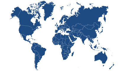 World map. Blue modern vector map. Silhouette map.