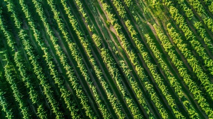 Aerial photo of vineyards in neat rows during the grape harvest season