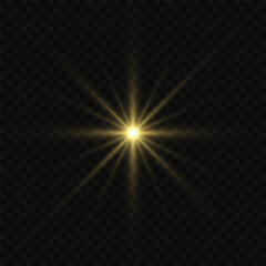 White glowing light flashes with transparent. Vector illustration for decorating cool effect with sequins rays. Bright Star. Transparent background, bright flash.