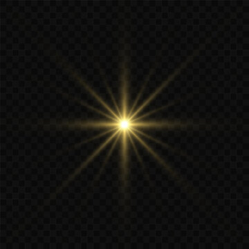 White glowing light flashes with transparent. Vector illustration for decorating cool effect with sequins rays. Bright Star. Transparent background, bright flash.