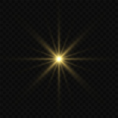 White glowing light flashes with transparent. Vector illustration for decorating cool effect with sequins rays. Bright Star. Transparent background, bright flash.