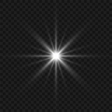White glowing light flashes with transparent. Vector illustration for decorating cool effect with sequins rays. Bright Star. Transparent background, bright flash.