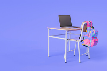 Fototapeta premium School Desk with Laptop and Colorful Backpack in a Studio Setup