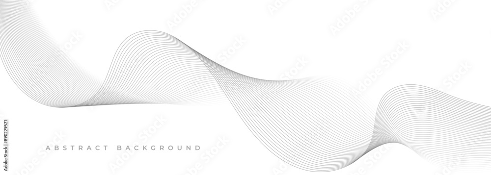 Poster grey wavy lines on white abstract background. white and gray wide vector banner illustration with pa