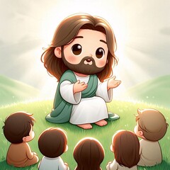Cute Cartoon Jesus Teaching