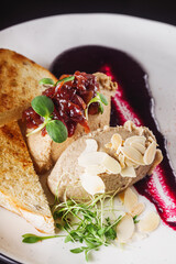 chicken duck liver pate on a white plate