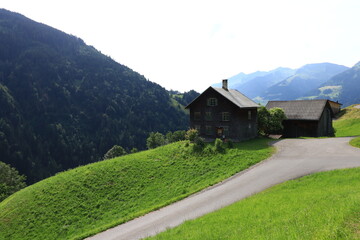 village with wooden house in the mountains