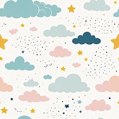 Whimsical Minimalist Cloud and Star Seamless Pattern
