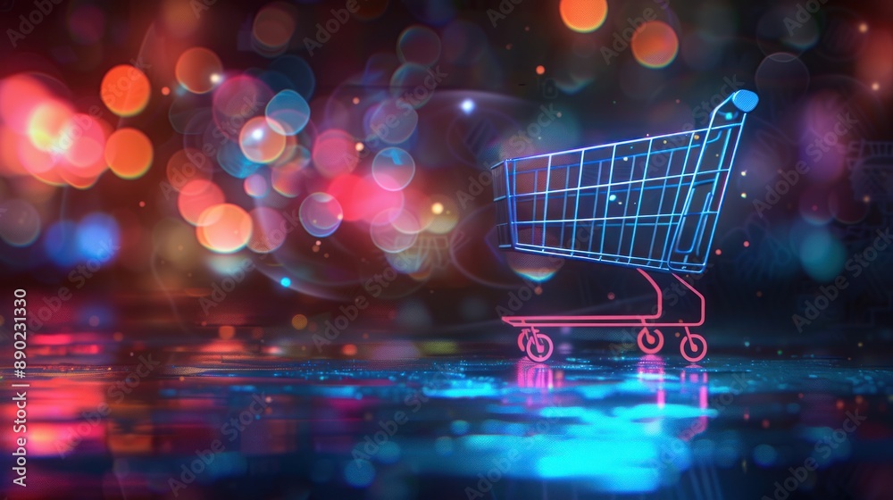 Wall mural shopping cart in neon lights