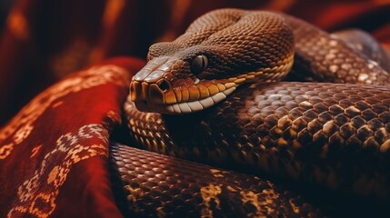 Obraz premium Chinese new year snake portrait in red oriental attire for year of the snake celebration