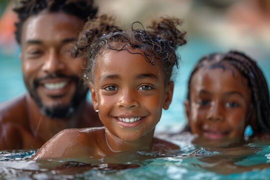 Happy Family Enjoying Summer Day at the Pool