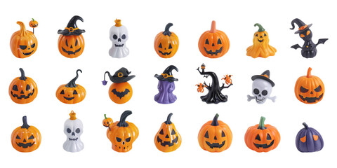 Naklejka premium Set of Halloween elements on white background.