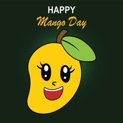 World Mango Day. 22 July Social Media Post Template Baby Funny Mango with Green Background