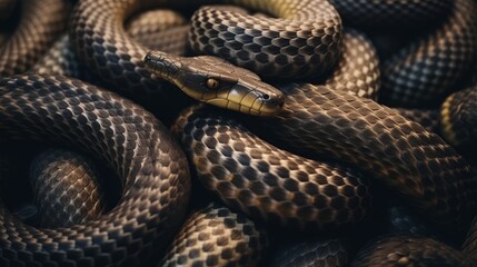 Fototapeta premium Intertwined snakes close up for chinese new year 2025, symbolizing the year of the snake