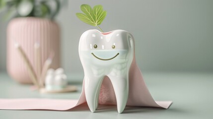 Heroic 3D Tooth Character with Cape Encouraging Strong Teeth in Kids