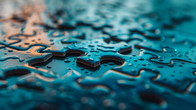 Jigsaw puzzle with missing piece on blue background.