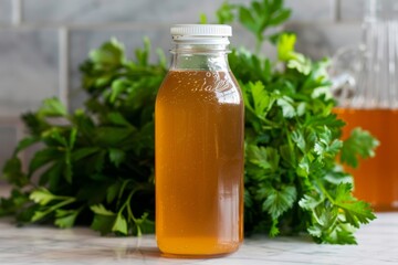 a bottle of savory vegetable broth with a unique cooling effect.