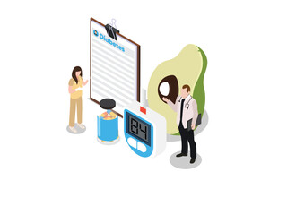 Doctor, nurse, avocado with diabetes tablet