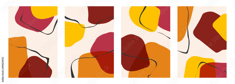Poster autumn theme colors. abstract backgrounds with various curved bright colored shapes and black bent l