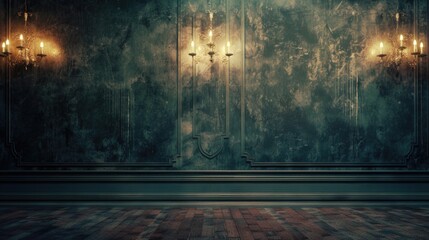 Fototapeta premium Vintage Wall. Antique Decor in Elegant Empty Night Room with Copy Space