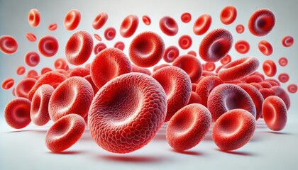 Close-up of red blood cells flowing through a bloodstream, illustrating the dynamic movement and essential role of these cells in the circulatory system.