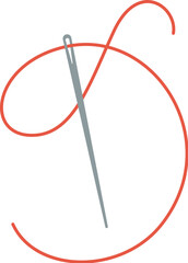 Embroidery thread and needle icon, hand drawn sewing craft decoration object, vector dressmaking tool illustration, cartoon fashion supplies element, flat tailor accessories design,