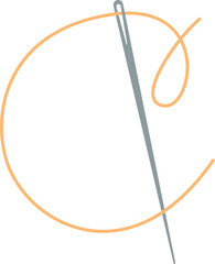 Sewing thread and needle icon, hand drawn embroidery tool illustration, doodle tailor craft decoration design, flat sewing accessories element, vector fashion supplies object,