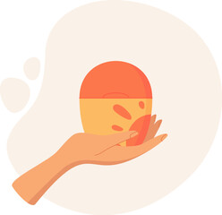 Hand hold sunblock oil bottle, flat uv block lotion product, vector sun screen cosmetic bottle, creative solar protection moisturizer container, cartoon sunblock oil tube,