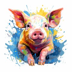 Colorful Artistic Pig in Abstract Paint Splatter