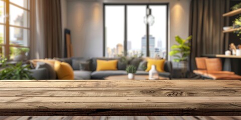 Wooden Tabletop in Modern Living Room