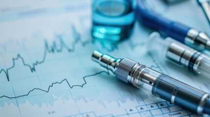 Vaping Device with Medical Chart Showing Declining Lung Function - Health Impact Awareness Concept