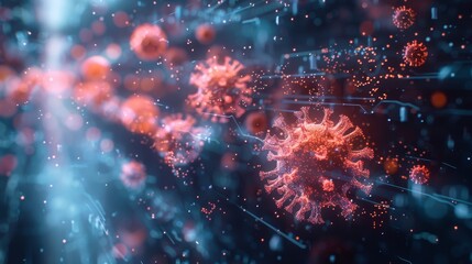 Obraz premium A futuristic 3D illustration of a digital barrier blocking virus transmission, illustrating the idea of using technology for virus prevention.