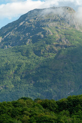 Fototapeta premium fjord and mountains in Andalsnes with the sunset and lake, summer in Norway countryside Rauma