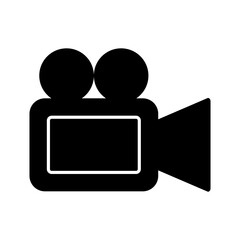 
Illustration showing a black video camera icon on a white background