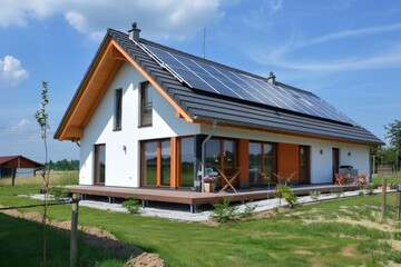 Obraz premium Modern Suburban House With Solar Panels