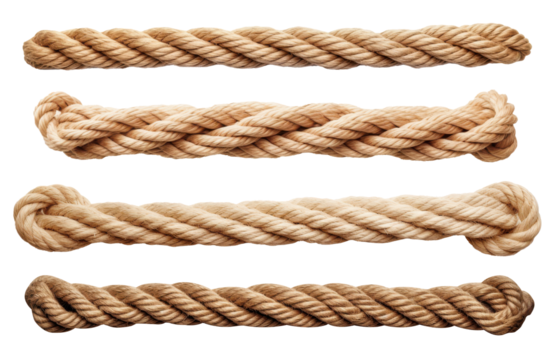 Set of four isolated rope textures with varying knots and patterns, perfect for design projects needing a rugged,