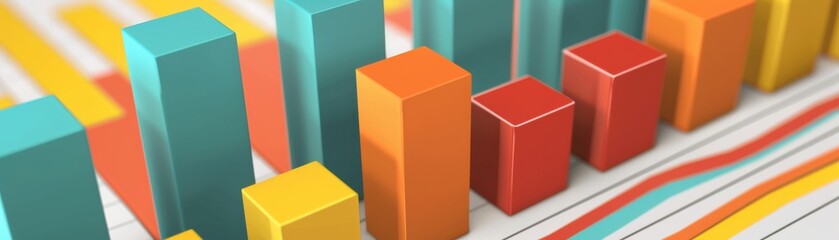 Fototapeta premium Colorful 3D bar chart diagram with various data points on a white background, perfect for business analysis and statistical presentations.