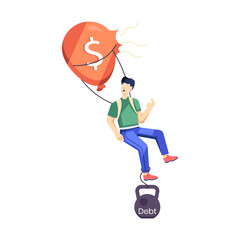 A flat character illustration depicting debt deflation 

