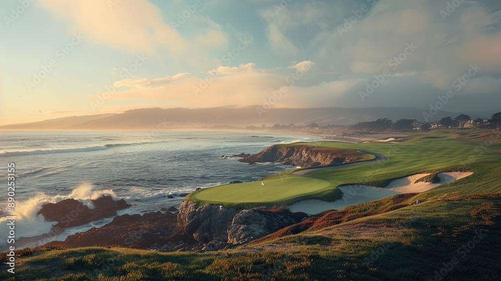 Canvas Prints A golf course with a beautiful ocean view