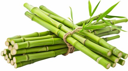 Obraz premium Green Bamboo Stalks on White Background