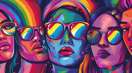 Obraz premium Pop Art Illustration of Three Women Wearing Sunglasses