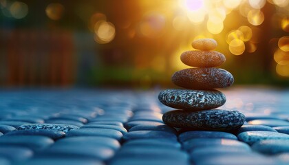 Mindfulness and selfcare, closeup on a peaceful outdoor meditation setting, reconnecting with self