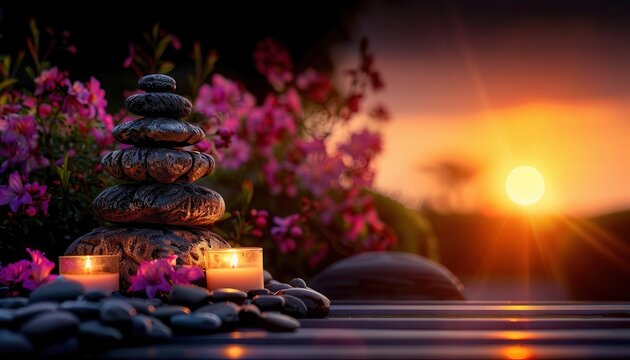 Mindfulness and selfcare, closeup on a peaceful outdoor meditation setting, reconnecting with self