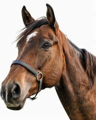 Fototapeta premium Close Up Portrait of a Bay Horse Wearing a Halter