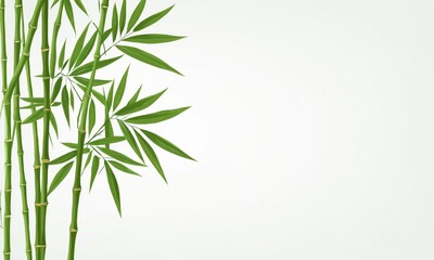 Green bamboo stalks with leaves on a white background