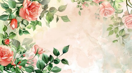 Fototapeta premium Watercolor Rose Invitation Card