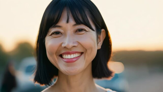 Portrait of a Smiling Woman at Sunset