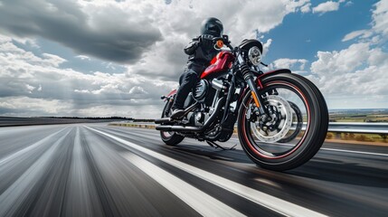 The Red Motorcycle on Road