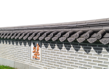 The white brick fence is made in Korean style. Fence in Asian style with grass png