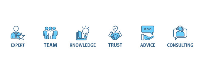 Expertise banner web icon vector illustration concept representing high-level knowledge and experience with an icon of expert, consulting, knowledge, team, advice, trust, and research